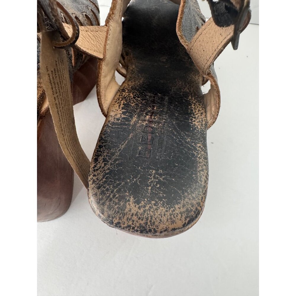 NEW Bed Stu Fontella Platform Black Leather Distressed Sandal Size 10 - Picture 6 of 8